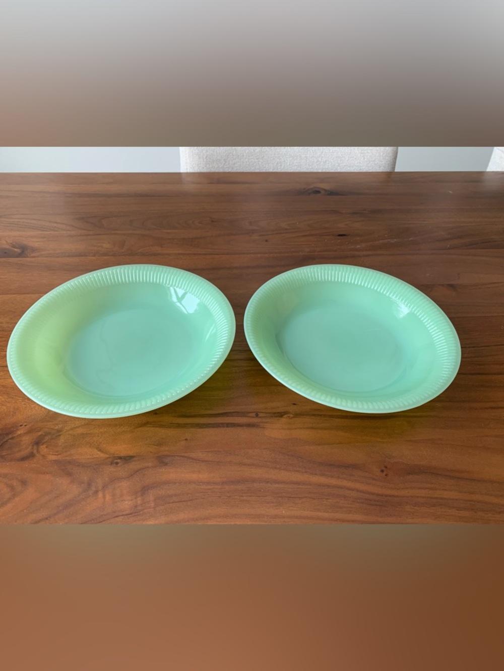 Vintage Fire King Jadeite Jane Ray Soup Plates - 2